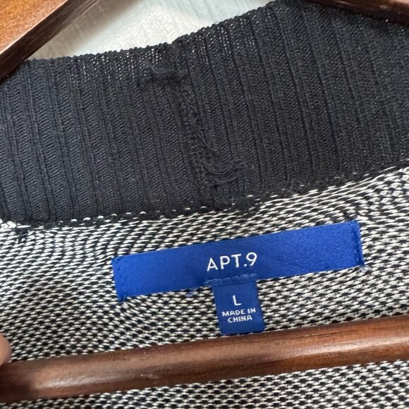 Apt. 9 Open Front Longline Cardigan Black Gray Striped Knit Sweater Womens Large - Picture 3 of 4